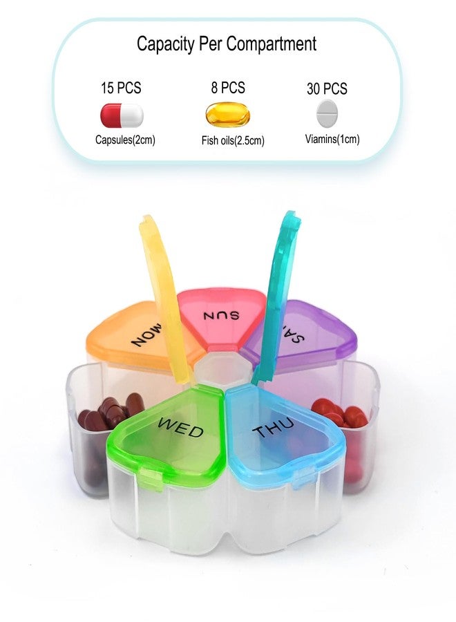 Quacc Cute Weekly Pill Organizer Travel 7 Day Portable Round Floral Pill Case Box Pill Container Medcine Holder for Large Vitamin Fish Oil Pill Medication Supplement Storage - Rainbow - Image 4